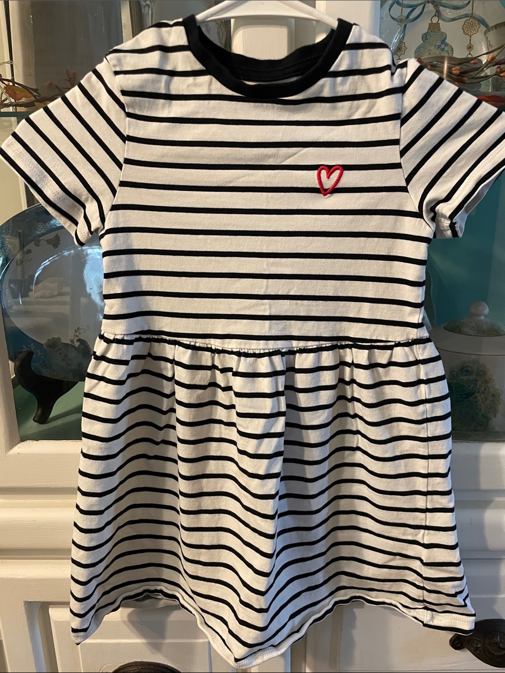 Marks & Spencer Black & White Striped Dress with Red Heart